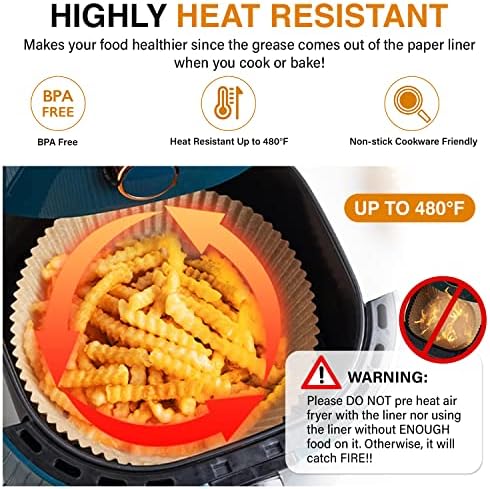 Homwoody 200 pcs Air Fryer Dispotable Liner: 7,9 polegadas Air Fryer Liners Water and Oil Não Stick Airfyer Liners - Fit 5-7QTS