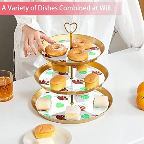 Stands de bolo conjunto de 3, preguiça e palmeira folhas de pedestal Tabela de mesa de sobremesa Stand para celebração do chá