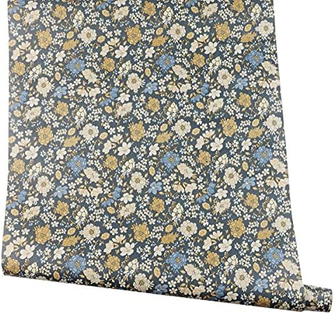 GLOW4U Auto adesivo Azul Blue Floral Contact Paper Shelf Liner para armários Prateleiras Artes e artesanato Decalque 17.7x78,7