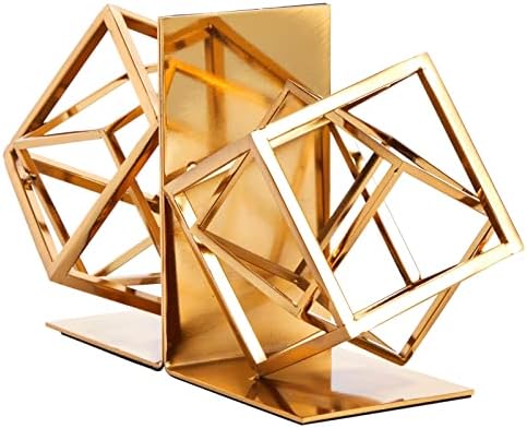 Livros de ouro decorativos com design geométrico de metal quadrado, para livros, revistas, periódicos, mesa ou decoração de mesa