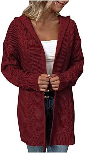 Suéter dianteiro aberto com capuz para mulheres com capuz de manga comprida cardigãs soltos fit robaty malha tampa de outono suéter fora de roupa