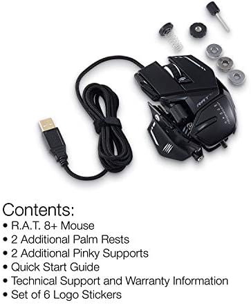 Mad Catz R.A.T. 8+ Mouse de jogos com fio ajustável - 16000 dpi - 11 botões programáveis ​​- 4 perfis de usuário armazenados diretamente - Personalize RGB LED - Restos adicionais de Palm e suportes mindinhos - preto