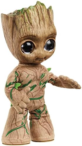 Mattel Marvel Groot Figura de pelúcia de 11 polegadas, groovin 'Groot dançando e conversando, boneca de corpo macio que se move para