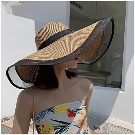 Zsedp Summer Sun Hat de grandes dimensões da borda do chapéu de praia feminina
