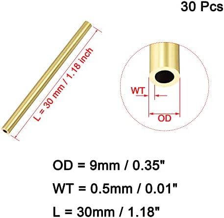Osowin [30 PCs] Tubo redondo de latão de 30 mm de comprimento de 9 mm OD0,5mm espessura da parede, tubulação de tubo