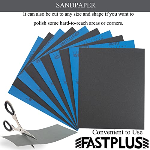 Folhas de lixa FastPlus 10pcs lixa impermeável 9 x 11 2000 papel de areia molhada seca para acabamento de móveis de madeira,