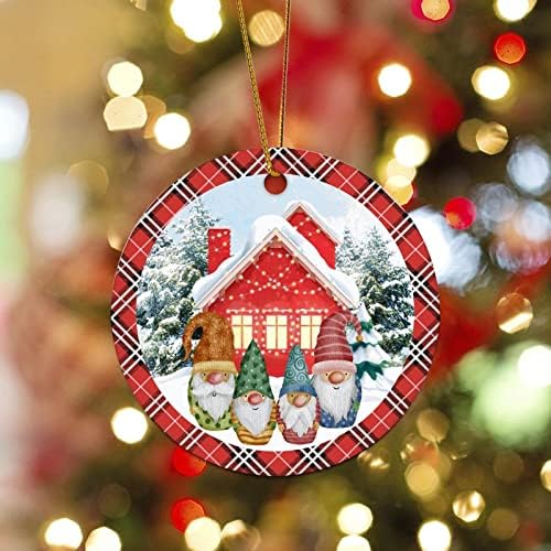 Ornamentos pendurados de Natal Gnome Grinalsa Ornamento de cerâmica Bosques búfalo grinaldas de Natal de 3,2 polegadas com férias