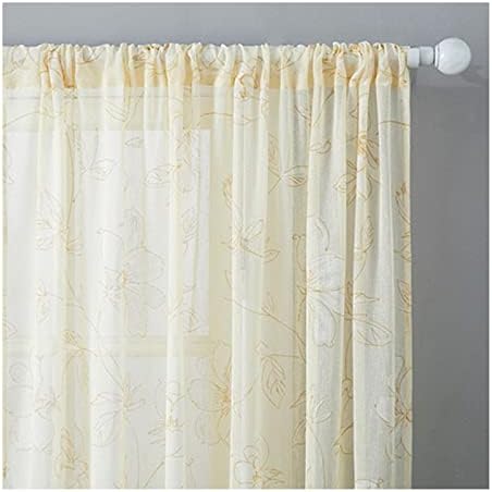 Daesar Sheer Voile Curtains 2 painéis, cortina de quarto sem perfuração de poliéster Amarelo claro Flores transparentes