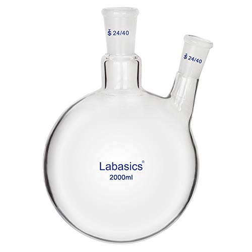 Labasics Glass 2000ml 2 Festo de fundo redondo do pescoço RBF, com junta externa central 24/40 e padrão lateral