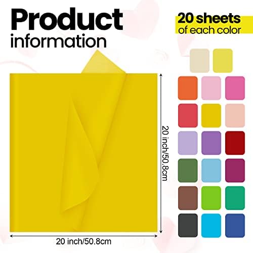 400 peças papel de lenço colorido a granel 20 '' x 20 '' papel de lenço de papel para sacos de presente