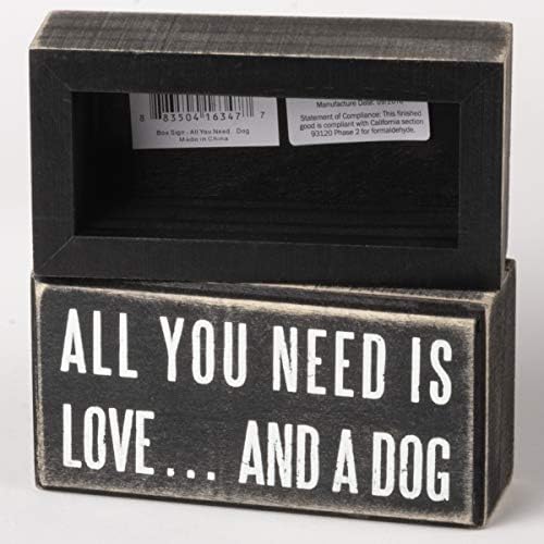 Primitivos de Kathy 16347 Classic Box Sign, 5 x 2,5 polegadas, amor e um cachorro
