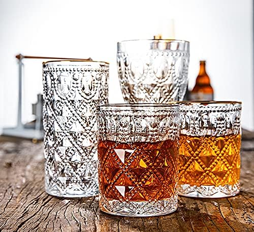 YeSland 6 Pacote copos de bebida vintage - 12 oz de copo de vidro romântico de vidro de relevo de suco de relevo - vidro antiquado duplo