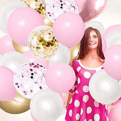 Decorações de festa da princesa rosa - kit de balão de guirlanda rosa de 117pcs, balão de confetes de balão de látex branco e dourado