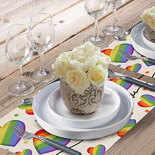 Decorações do orgulho lgbtq listras de arco -íris Placemats 12 x 18 polegadas conjunto de 4 gays lésbicas decoração de festa de festa lésbica rústico vintage lavável tapetes de mesa ap154