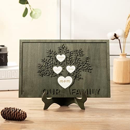 Rosi Audio Pro 3D Family Tree com Decoração de tags de coração Presentes para mulheres personalizadas nomes personalizados Placas de madeira gravadas Decoração de mesa para mamãe