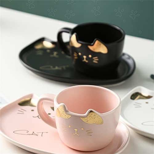 Yaywp fofo de desenho animado gato de cerâmica de café xícara de café e pires de pires canecas de chá de leite casais presentes de amigos xícara com colher porcelana