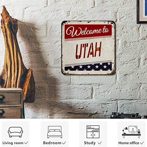 Vintage Metal Sign America The Stars and Stripes Flag Welcome to Utah State Rustic Room Sign Sign