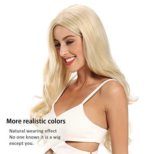 Peruca loira Curly Wavy Synthetic Blonde Wigs para mulheres brancas, peruca loira loira de 24 polegadas de longa peruca.
