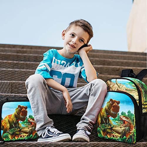 UFNDC 3PCS Boys Backpack, Kids Dinosaur Bookbag com lanchonetes, bolsa para criança do ensino fundamental