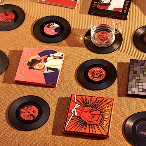 Mini Vinil Record Coasters - Conjunto de 2 montanhas -russas legais com decorações de capa de álbum projetadas - Presente de casa para amantes da música