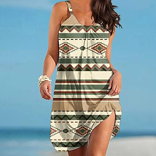 Vestido de praia de verão para mulheres casuais vestido boêmio solto fut flowy vestido de vestido sem mangas V pescoço de
