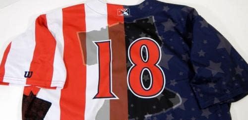2018 Threshers de Clearwater Adonis Garcia #18 Game usou a Jersey da Marinha Independence 0 - Jerseys de jogo MLB usado
