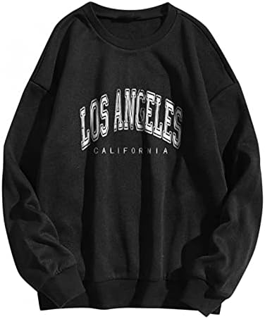Aniwood Mulheres de Los Angeles de Los Angeles Print Print Graphic Fleece Sweatshirt Crewneck Long Sleeve Pullover Jacket 32