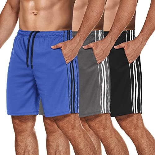 Coofandy masculino masculino shorts atléticos 3 pacote shorts de ginástica de malha de 7 polegadas treino esportivo drawstring com