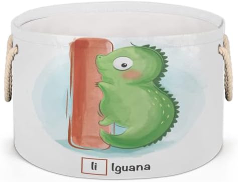 Iguana de alfabeto de animais fofa grandes cestas redondas para cestas de lavanderia de armazenamento com alças cestas de armazenamento