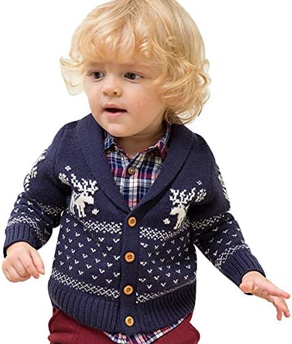 Zoerea Toddler Unisisex Botão de bebê Butter-up Cotton Cave Deer Christmas Cardigan Sweater