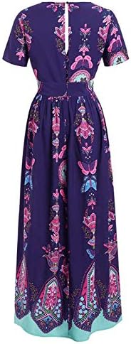 Uytogofe feminino moda impressa Plus Tamanho Vestido de manga curta de decote curto Casual Vestido de tamanho grande vestido de tamanho grande