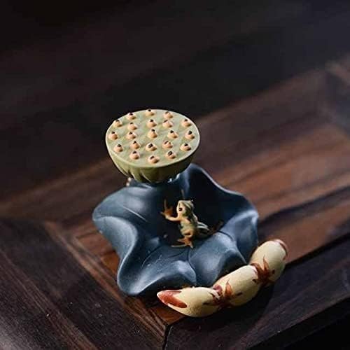 Purple Clay Tea Frog Fropo Lotus escultura de folhas de chá de chá de chá de mesa de mesa