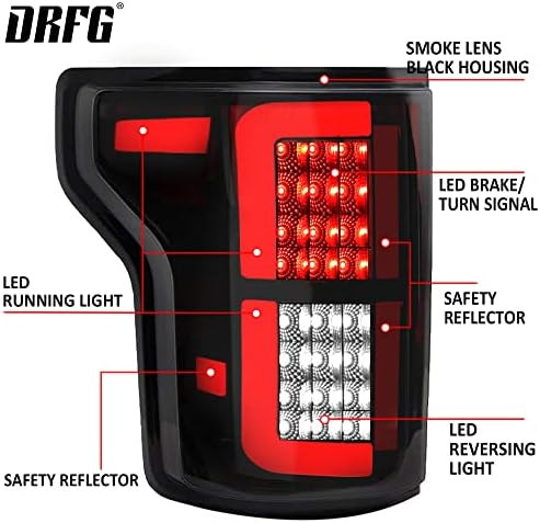 Luzes traseiras de DRFG LED compatíveis para F150 2015 2017 2018 2019 2020 Lâmpada traseira LED para Ford Smoke Lens Lens de Montagem traseira Passageiro e motorista do motorista