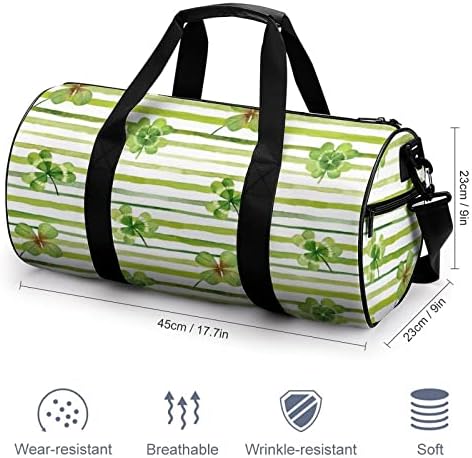 Sports Duffel Bag Stripes Clover St Patrick's Shamrock Travel Duffel Bag com bolso e compartimento molhado 17.7x9x9in