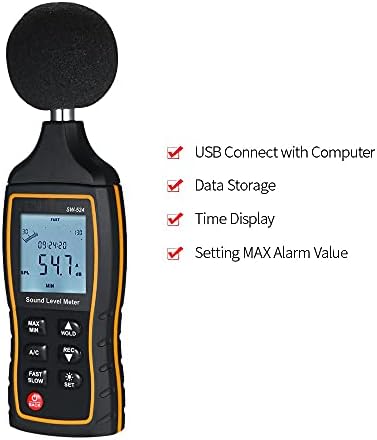 KFJBX Nível de som do nível de som Decibel medidor de ruído NoiseMemeter com exibição de tempo e função de aviso