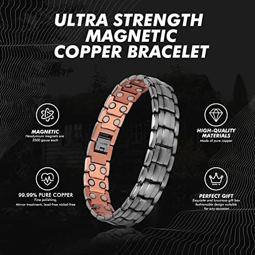 Auinz - pulseiras de cobre para homens - 99,99% de pulseiras de cobre puro sólidas ímãs fortes de linha dupla ajustável