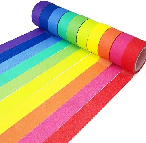 Fita washi colorida de piokio 10 roll multi pack - 164 pés x 15 mm de largura conjunto de arco -íris fita colorida sólida para decoração