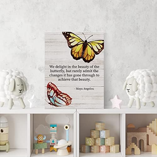 Decoração de arte de parede inspiradora de lona maya angelou pintor pintor emoldurado sinais de impressão de borboleta rústica Impressão motivacional para terapeuta doméstico decoração de quarto de escritório 12 x 15 polegadas