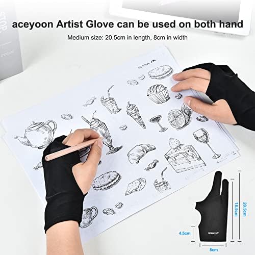 Aceyoon [Upgrade] Luva de desenho 2pack, luvas de artistas de dois dedos para tablet gráfico digital, luvas de pintura elástica para artistas da direita/esquerda, para desenho de papel, iPad, pintura