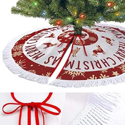 Salia de árvore de natal silhueta de cão de Natal tapete de base de árvore com borla 30 silhueta de cachorro Ornamentos de manta tapete