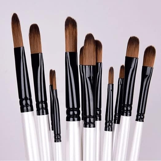 N/A Conjunto de 12 escovas de aquarela de alça de madeira de nylon para aprender suprimentos de escova de arte de pintura a óleo diy