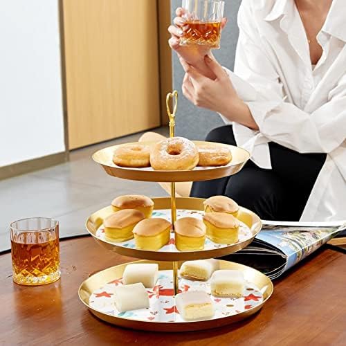 Dragonbtu 3 cupcakes de camada com haste dourado plástico de plástico de sobremesa bandeja de torre sem costura