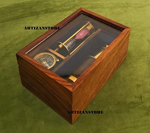 Timer de areia do telescópio de latão Antique com caixa de madeira artesanal Melhor presente