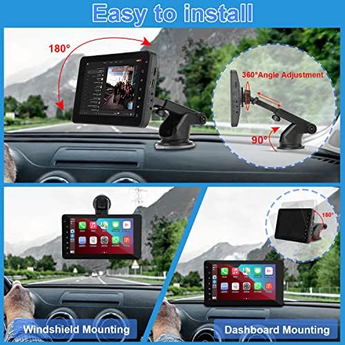 Estéreo portátil de carro sem fio, tela de toque iPS Touch Screen Multimedia Player Compatível com Apple CarPlay Androidauto, Bluetooth,