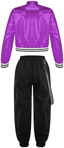 FreeBily Girls 2pcs Shiny Hip Hop Dance Roupfits Zipper With Cargo Rogger Pants Sports Running Running Sunk