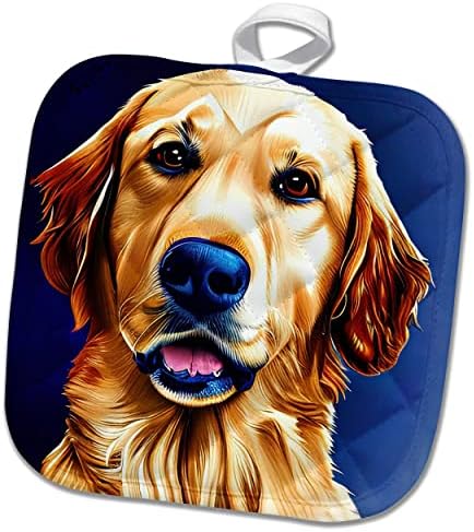 3drose charmos Golden retriever cão rosto no azul. Família de arte digital. - Potholders