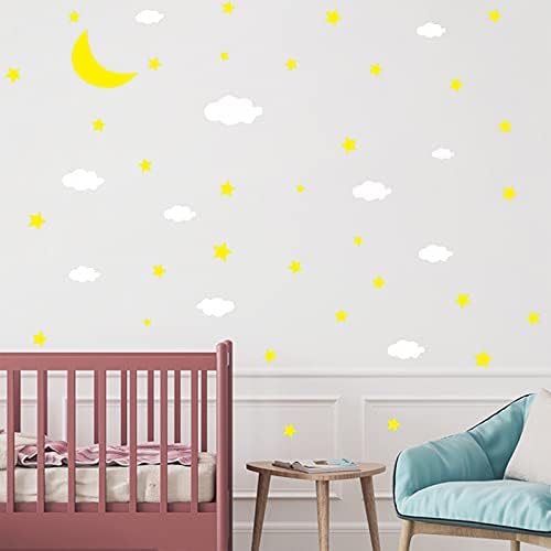 Lua colorida estrelas nuvens decoração de parede, estrelas amarelas decalques de parede decorações para sala de