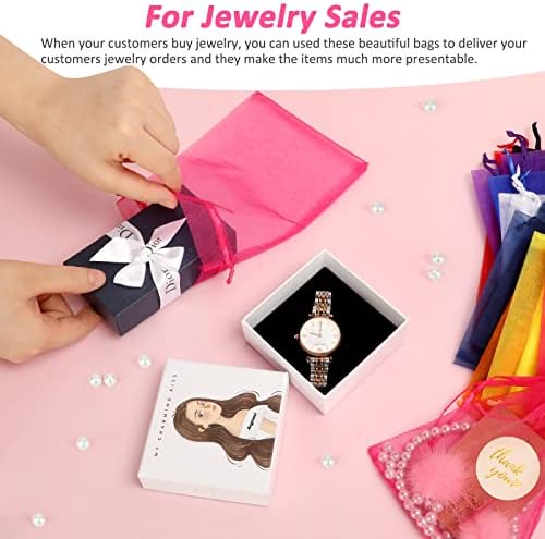 Angooni Hot Pink Organza Sagas de presente Sheer, 100pcs Premium Tulle Drawstring Sacos de favor para Jewelry Candy Party Wedding