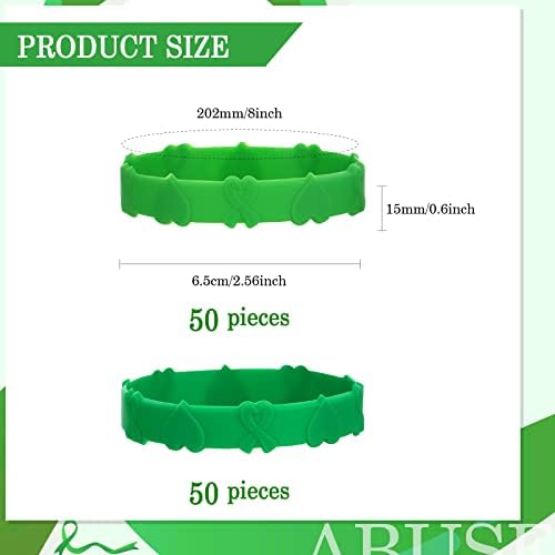 100 Peças Consciência de saúde mental Silicone Bracelet Ribbon Green Consciência de silicone Pulseiras em massa