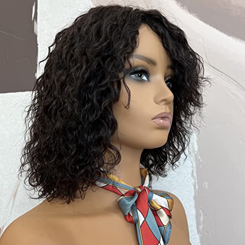 Fuleisi 12 polegadas Onda de água curta Virgem Brasil Virgem Humano Glueless Wigs com franja para mulheres negras 180 Densidade